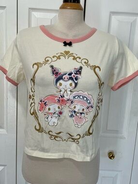 Hot Topic Cream and Pink Sanrio Character Ringer Tee